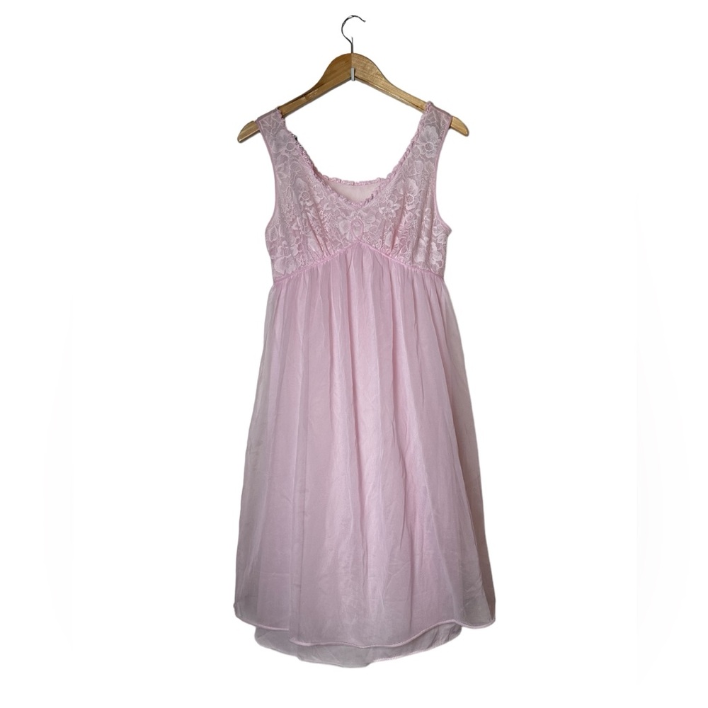 Vintage Vanity Fair Lingerie Babydoll Dress Lace Empire Waist Coquette Fairycore
